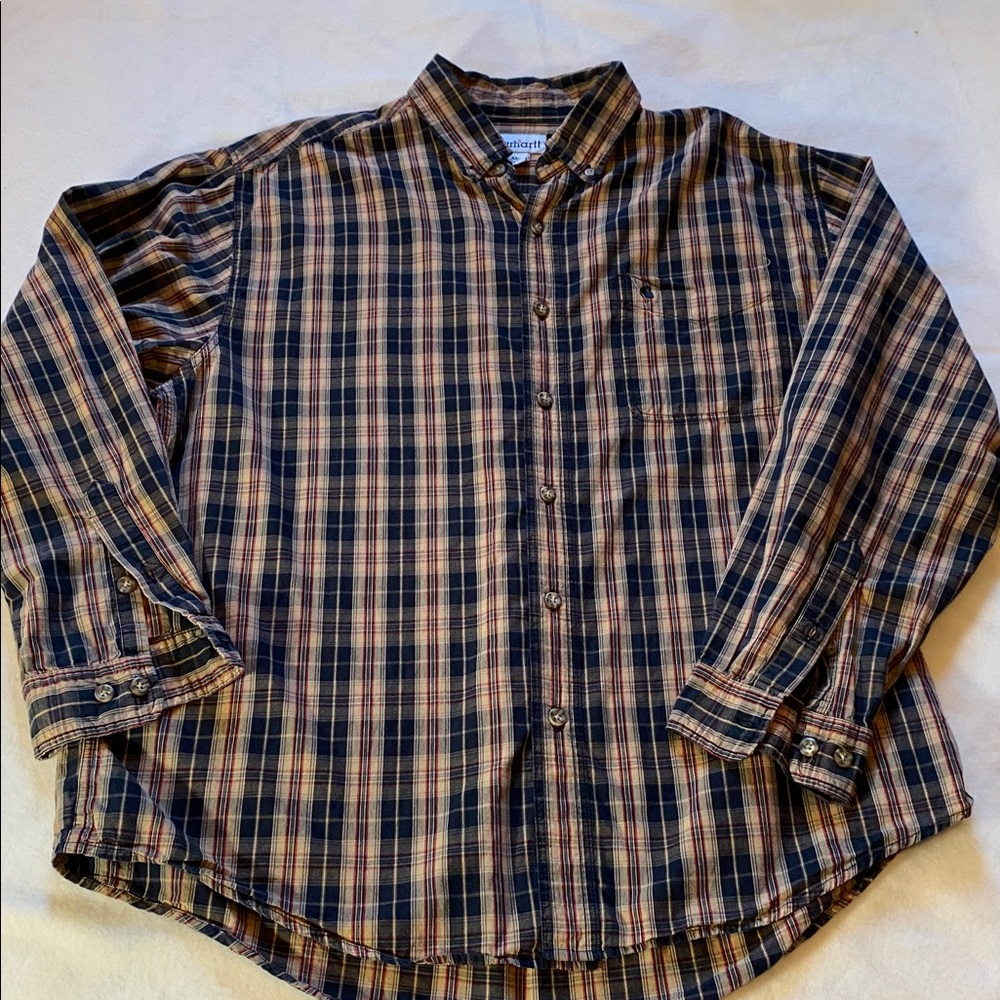 Carhartt Jacket Men XL Beige Plaid Button down Up Collared Long Sleeve